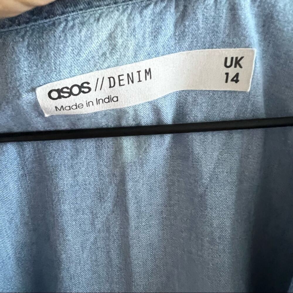 ASOS Denim Chambray V Neck Button Front Dress 3/4 Sleeve US 10 - Picture 2 of 9